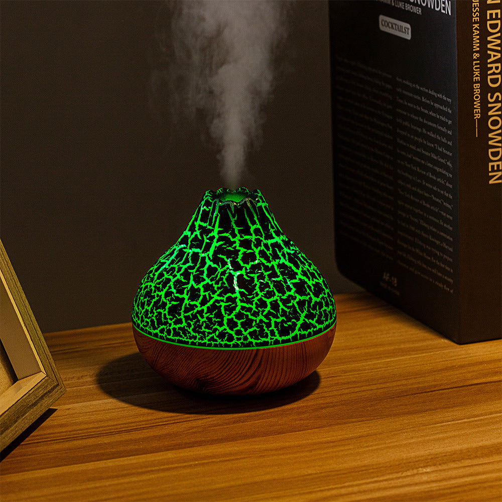 Volcano Humidifier with Wood Grain Finish – Silent Cool Mist Diffuser with 7-Color Ambient LED Light