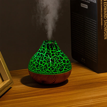 Volcano Humidifier with Wood Grain Finish – Silent Cool Mist Diffuser with 7-Color Ambient LED Light