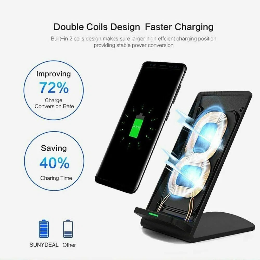 Fast Qi Wireless Charging Stand – Compatible with Samsung Galaxy & All Qi-Enabled Devices