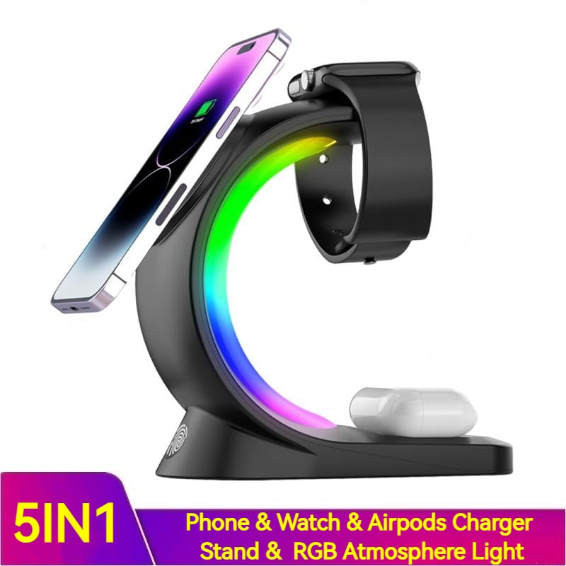 Fast Charging 4-in-1 Magnetic Wireless Charger – Ambient Light Dock for iPhone, AirPods Pro, Apple Watch