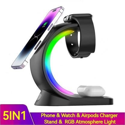 Fast Charging 4-in-1 Magnetic Wireless Charger – Ambient Light Dock for iPhone, AirPods Pro, Apple Watch