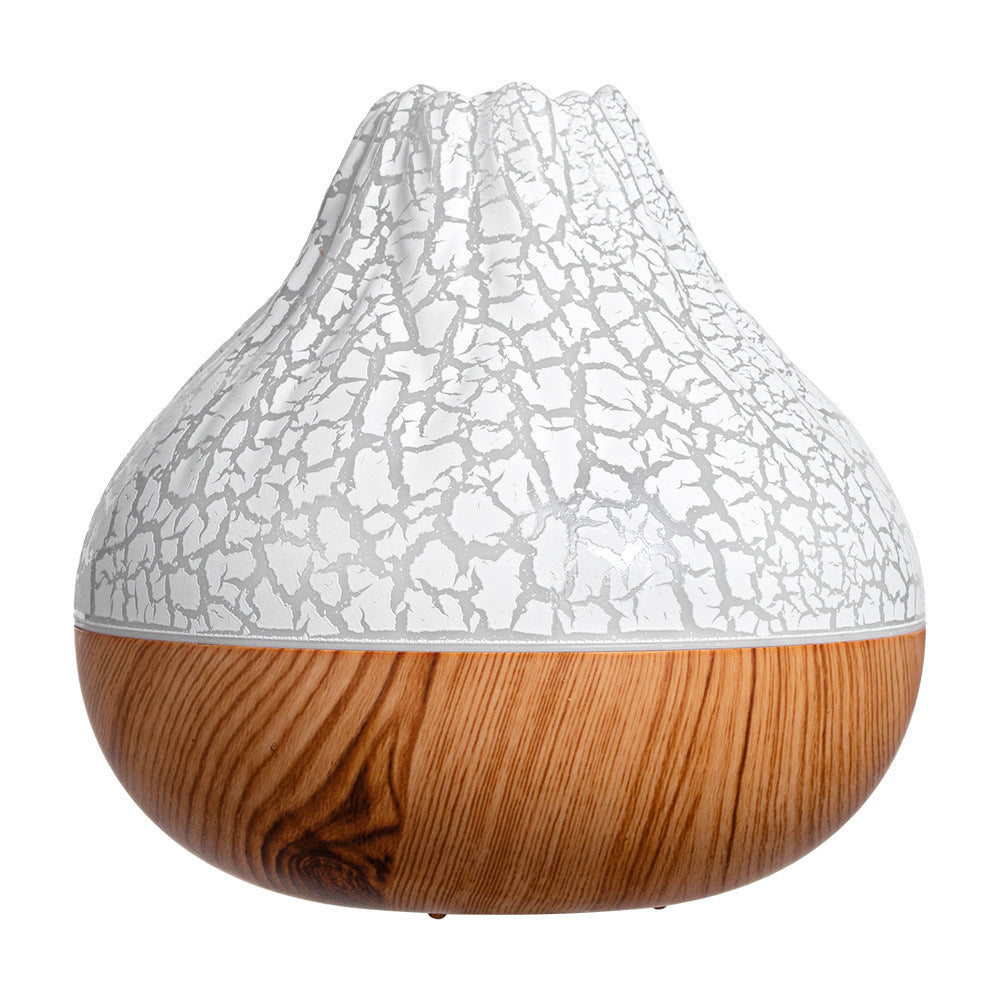 Volcano Humidifier with Wood Grain Finish – Silent Cool Mist Diffuser with 7-Color Ambient LED Light