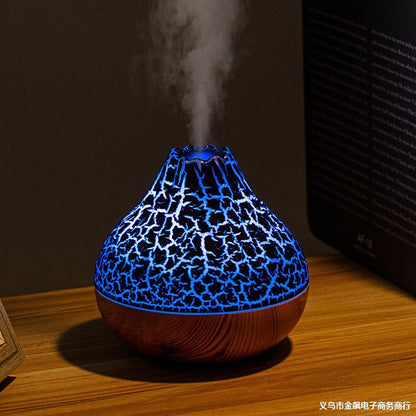 Volcano Humidifier with Wood Grain Finish – Silent Cool Mist Diffuser with 7-Color Ambient LED Light